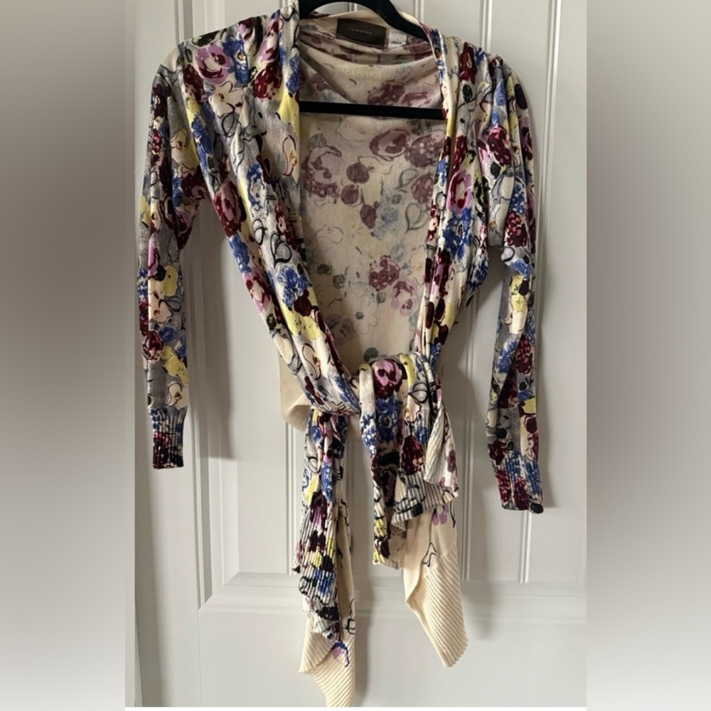 Anthropologie Floral High Low Cardigan Sweater Size Large - Picture 6 of 9